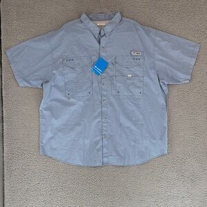 Columbia Bonehead PFG Men's 3X/3TF Light Blue Button Down short sleeve Shirt